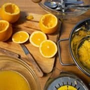Ingredients and equipment for making orange sorbet.