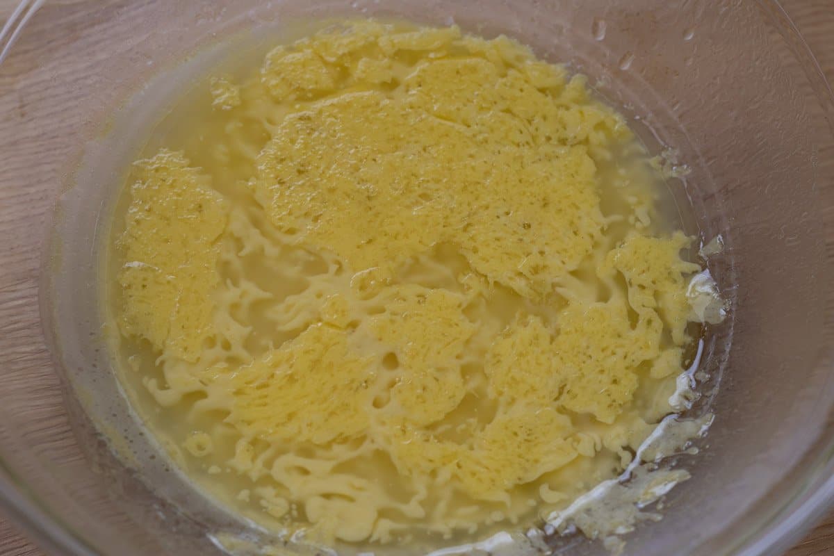 Curdled mayonnaise in a bowl