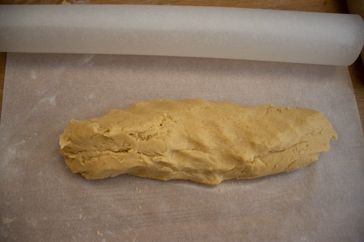 Lemon butter biscuit dough on greaseproof paper