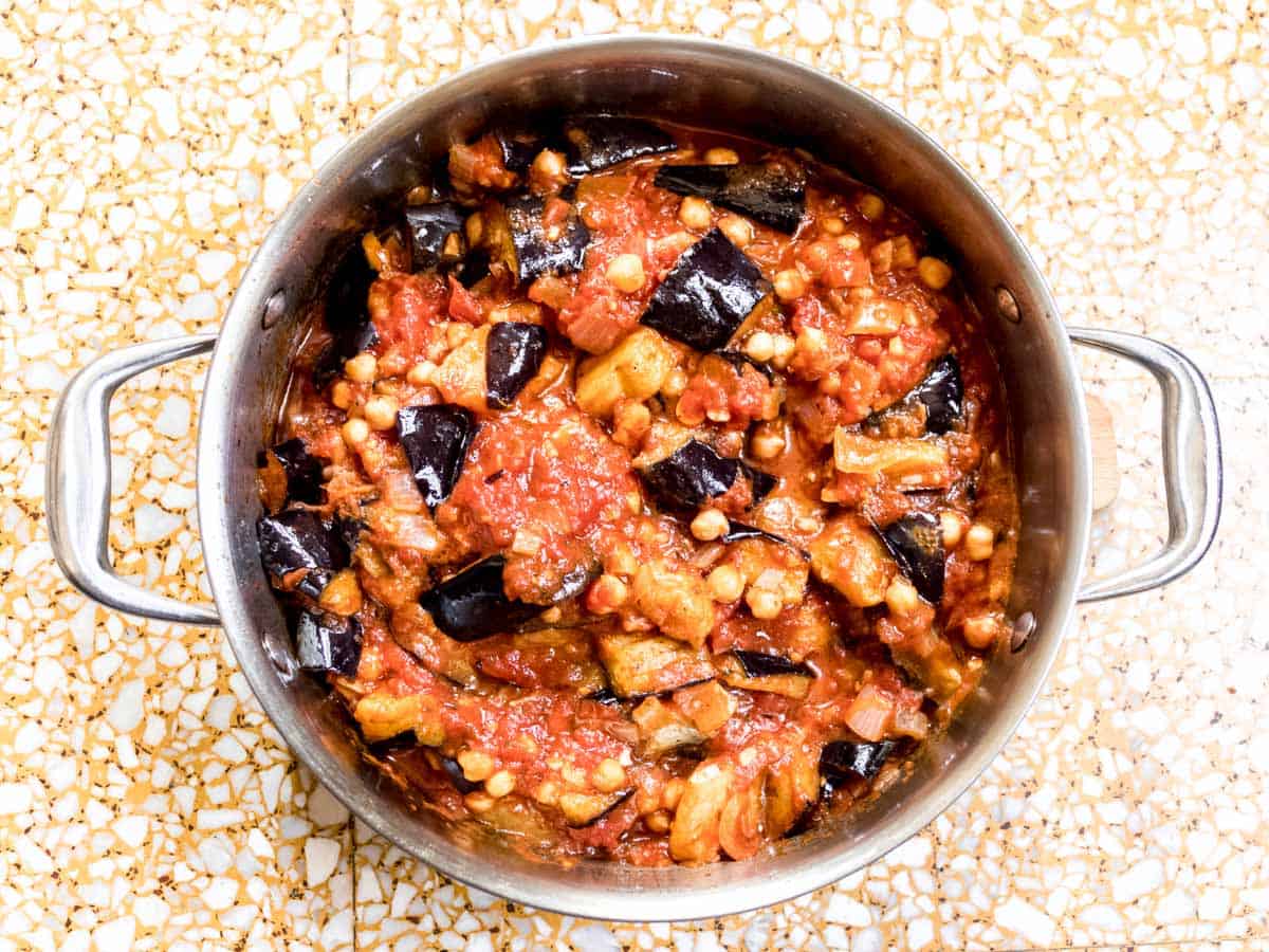 Lebanese Moussaka in a saucepan viewed from above