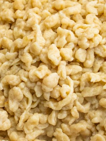 Close up of nokedli, Hungarian pasta.