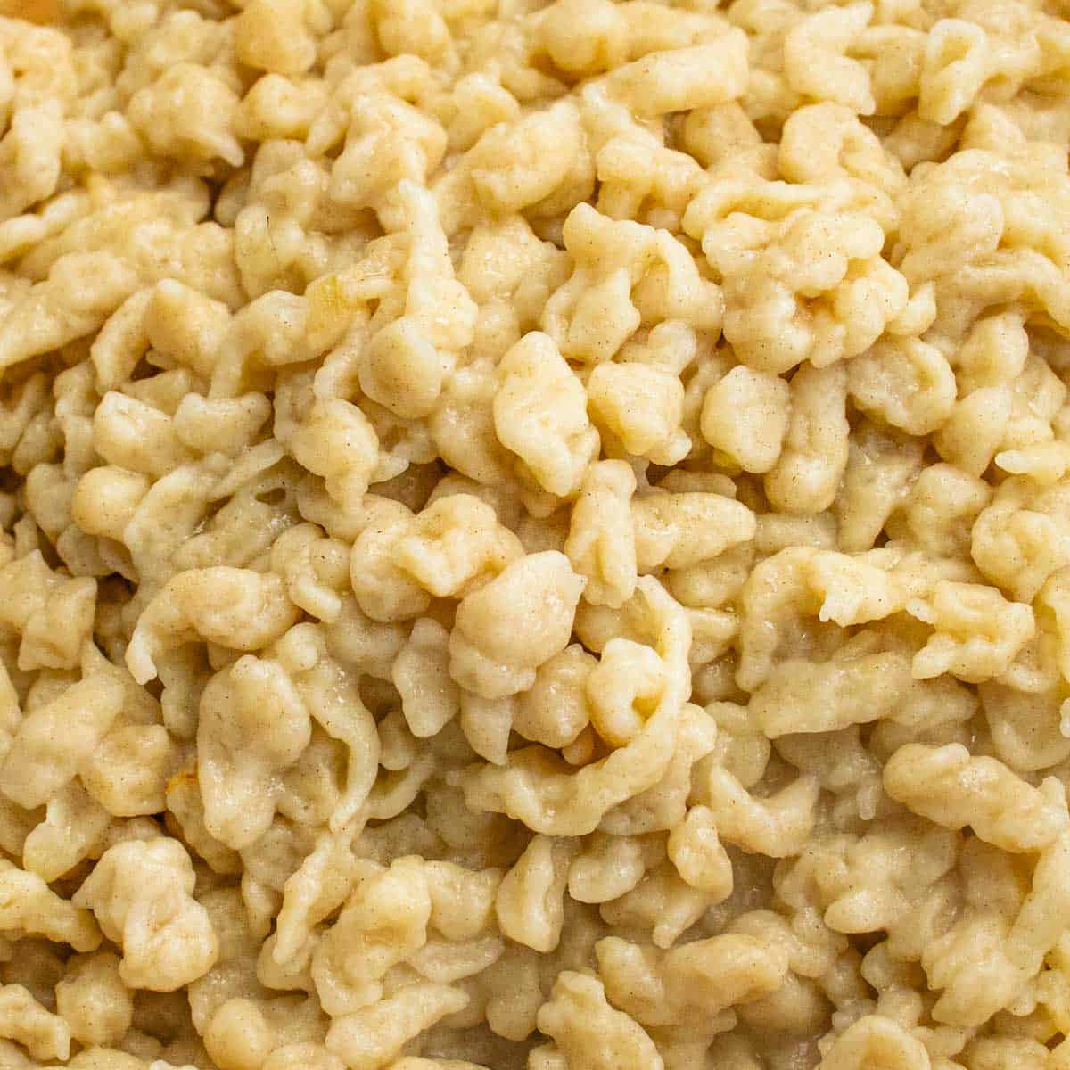 Close up of nokedli, Hungarian pasta.